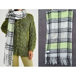Free People Plaid Homecoming Blanket Scarf 
Black and green